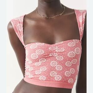 UO Out From Under Flower Power Seamless Crop Top- Pink